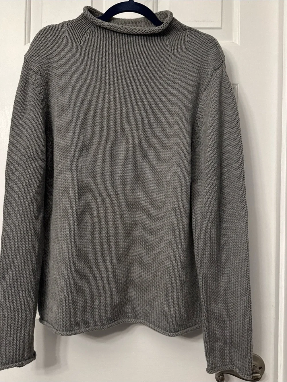 Vtg J Crew Sweater Mens M Gray  Roll Neck Cotton Fisherman Heavyweight Preppy